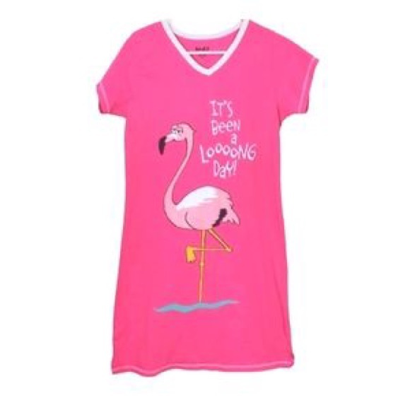 Lazy One - It’s Been a Long Day Women's Flamingo V-Neck Nightshirt - Picture 1 of 3